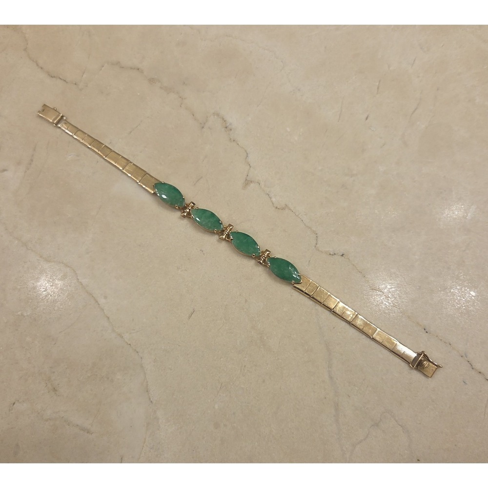 Vintage 14k - 17k Gold & Natural Jade Bracelet 8"